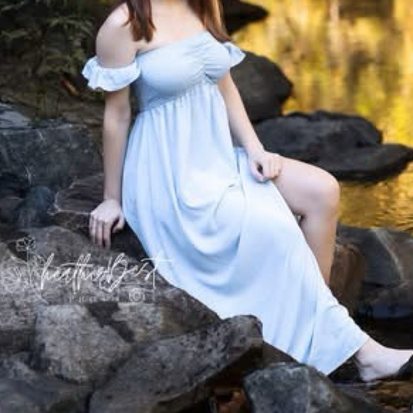 Light Blue Off-Shoulder Dress - Picture 1 of 4